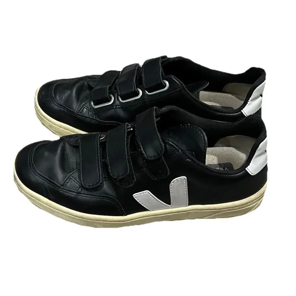 Veja Recife Black Leather Triple‎ Hook Loop Straps Women's Athletic Shoes Size 5
